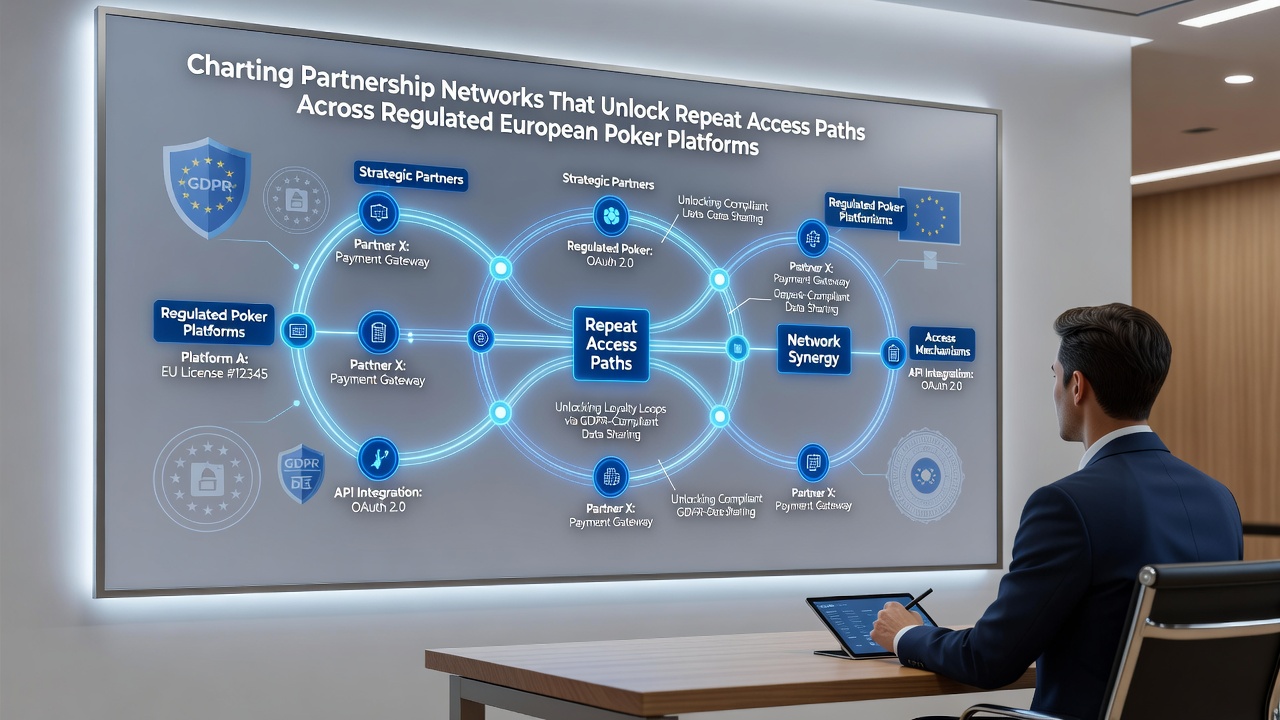 Karte Europas mit hervorgehobenen Poker-Plattformen und verbundenen Affiliate-Netzwerken