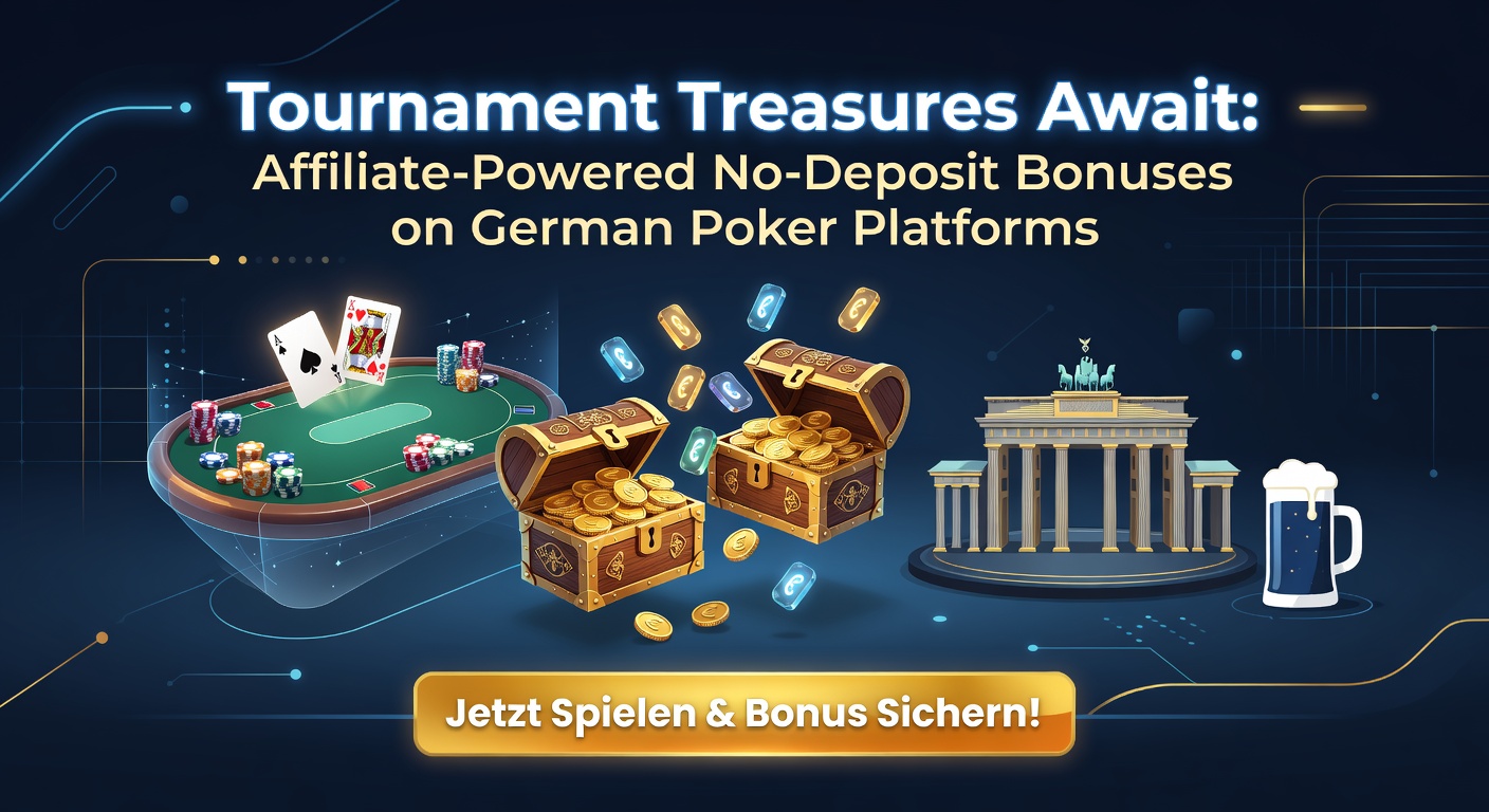 Pokerturnier mit Pokal und Chips auf einem Bildschirm, das die Spannung von No-Deposit-Boni symbolisiert